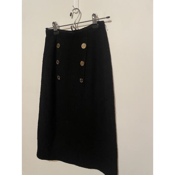 Adolfo New York Vintage Black Skirt With Gold Button Details Wool - Picture 2 of 8
